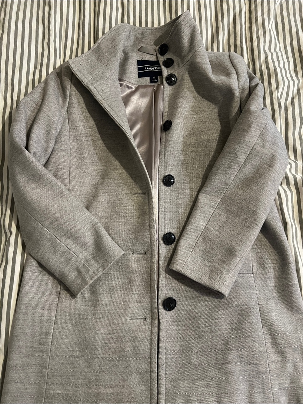 Lands' End Heather Gray Stand-Collar Button Coat
